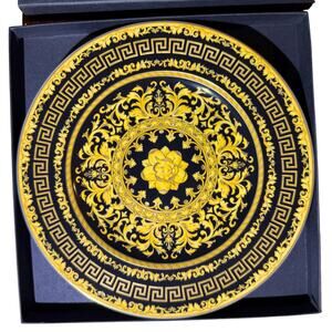 Vintage Versace Rosenthal 1990s Porcelain Floral Gold Plate Wall Hang